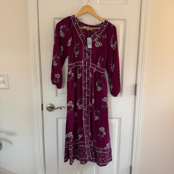 NWT Loft Petite Floral Puff Sleeve Button Midi Dress 00P - Picture 5 of 8